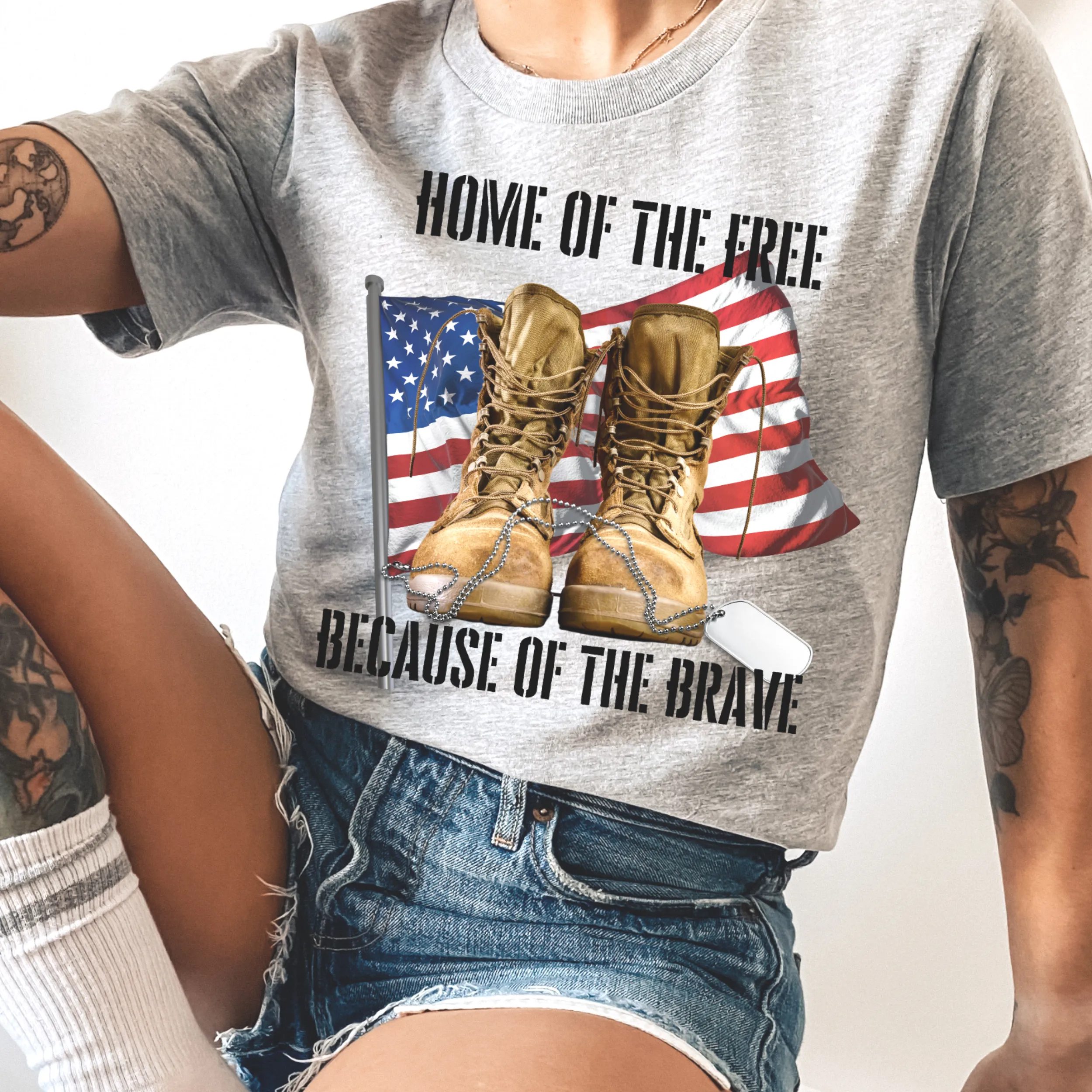 Home Of The Free Because of The Brave T-Shirt, 5th of July T-Shirt, Military-Inspired July Fourth T-Shirt Front or Back Design