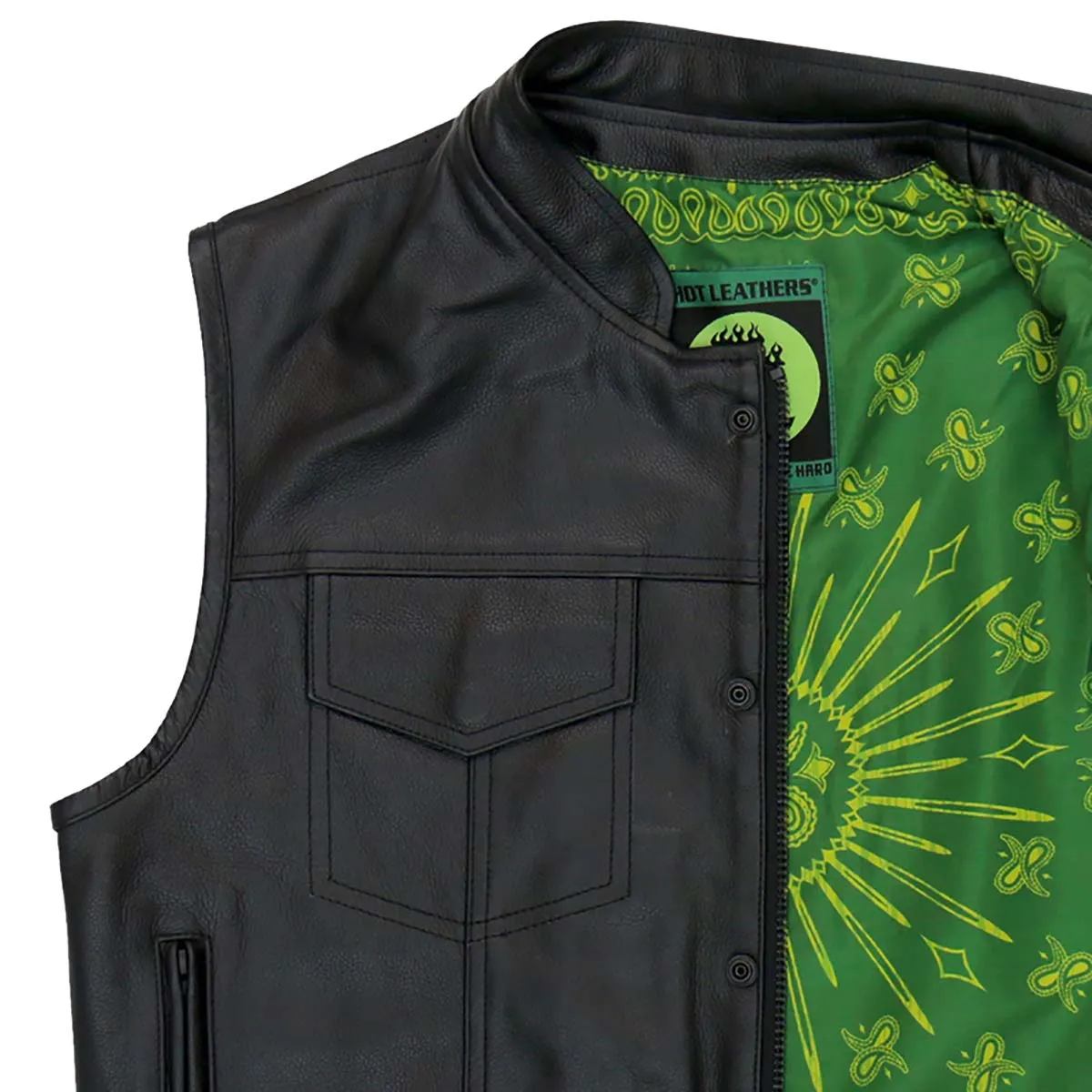 Hot Leathers VSM1050 Men’s Black 'Paisley Green' Conceal and Carry Leather Vest