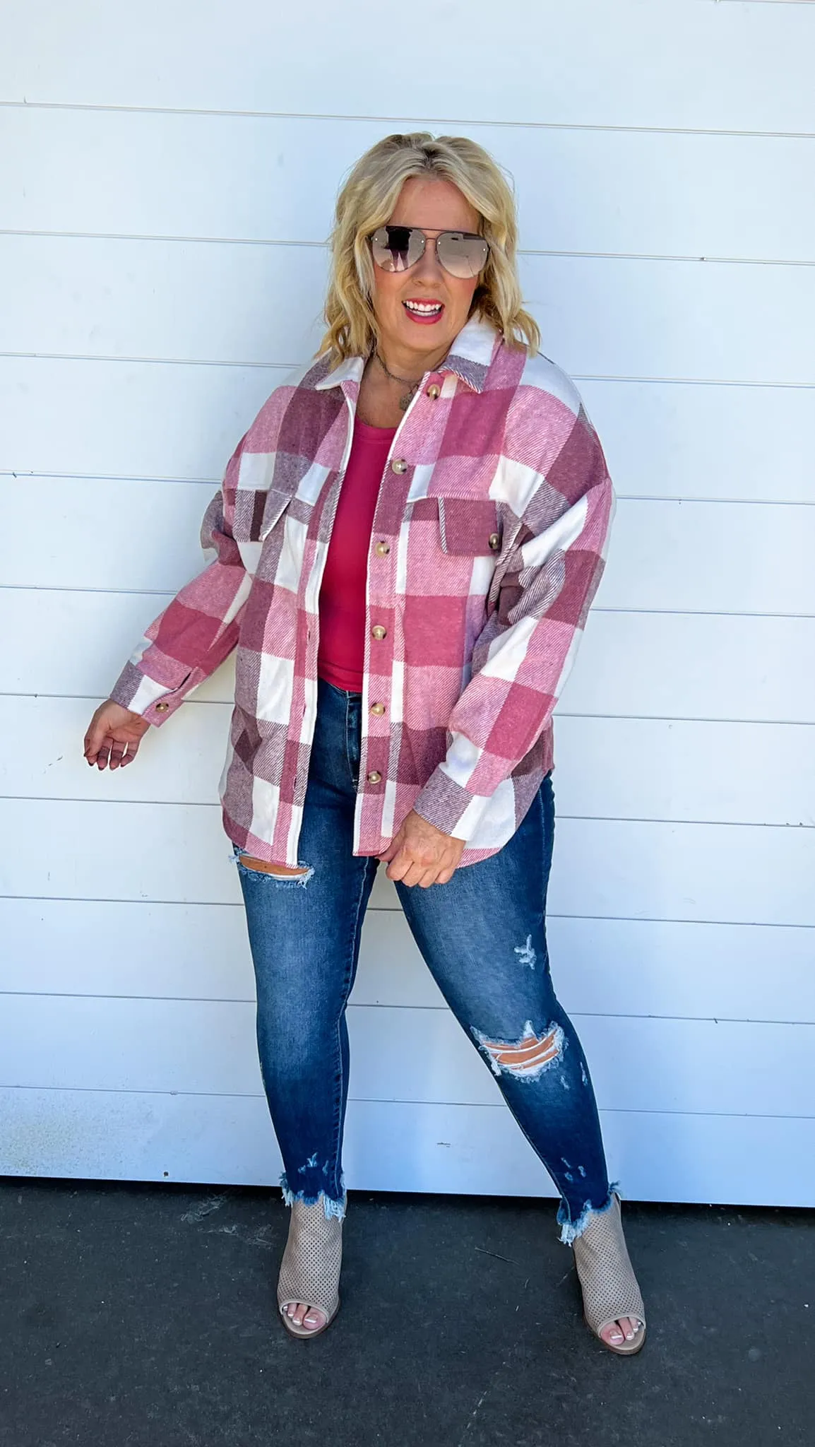 Ivory/Mauve/Purple Plaid Shacket | FINAL SALE