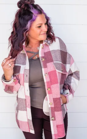 Ivory/Mauve/Purple Plaid Shacket | FINAL SALE