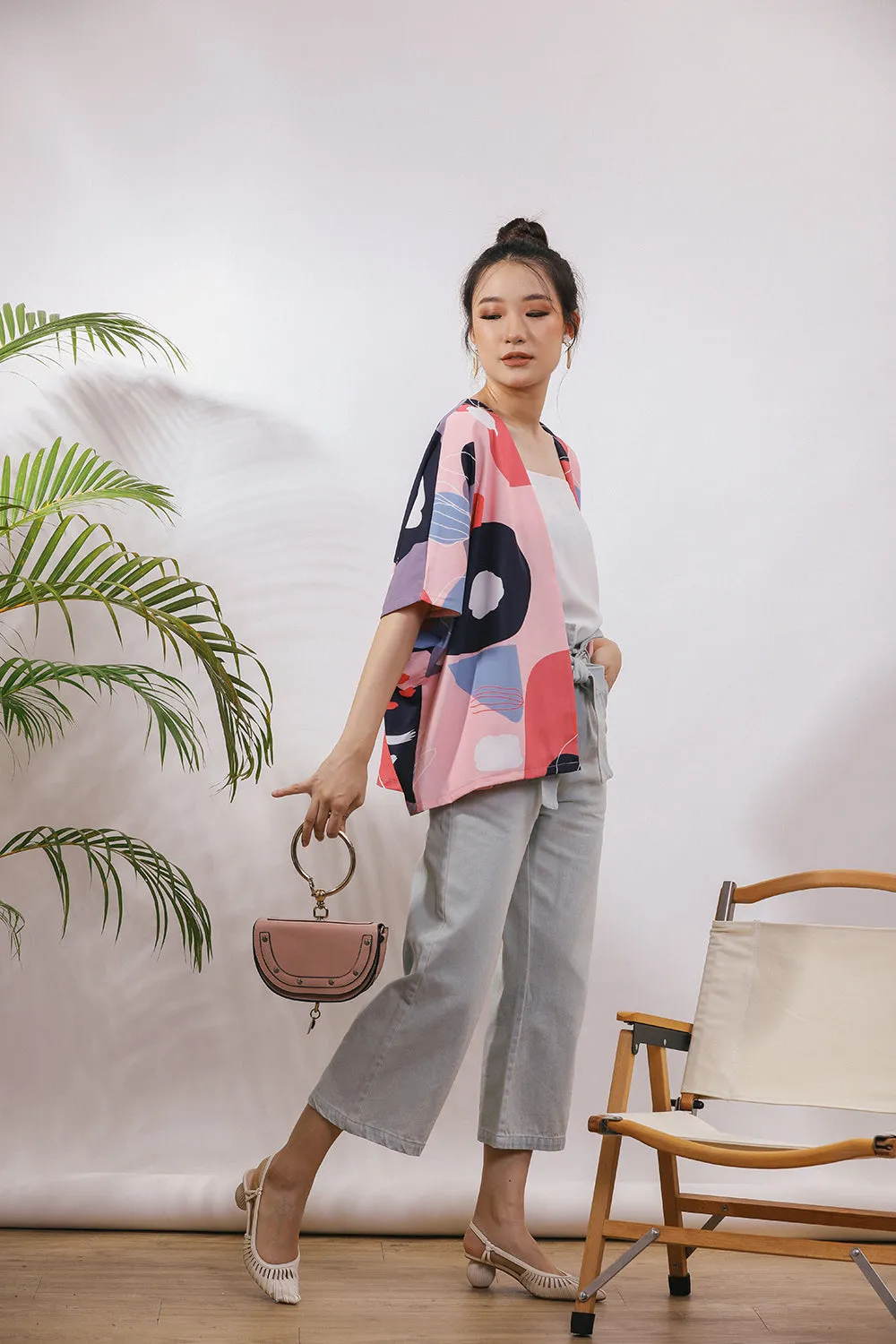 Jaela Abstract Print Kimono Jacket in Pink