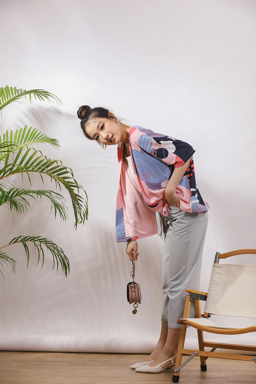 Jaela Abstract Print Kimono Jacket in Pink