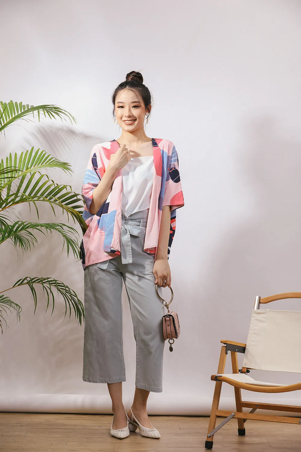 Jaela Abstract Print Kimono Jacket in Pink