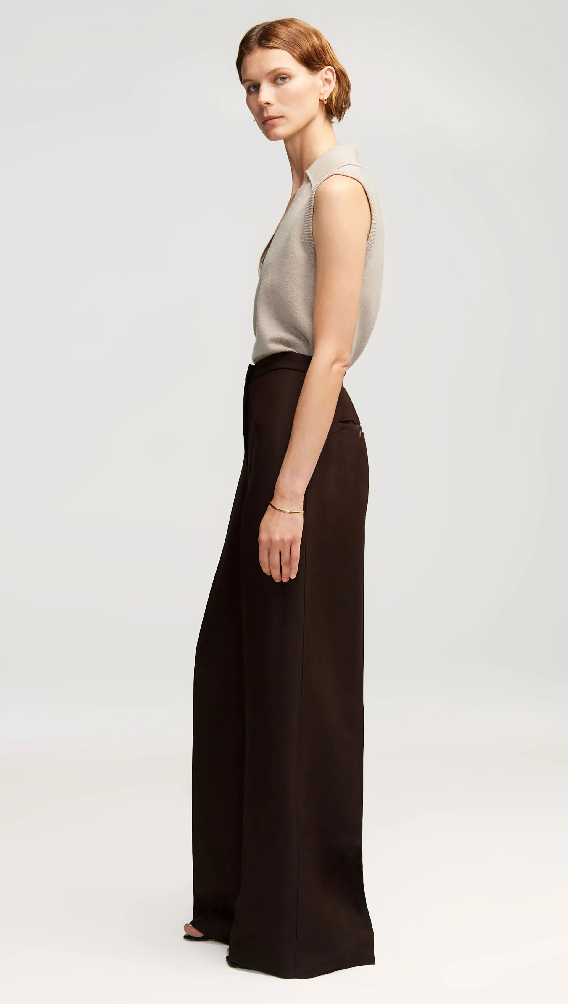 Jones Trouser in Structured Viscose Twill | Chocolate