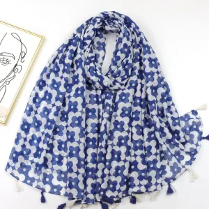 JY230505 Blue sunflower printed scarf