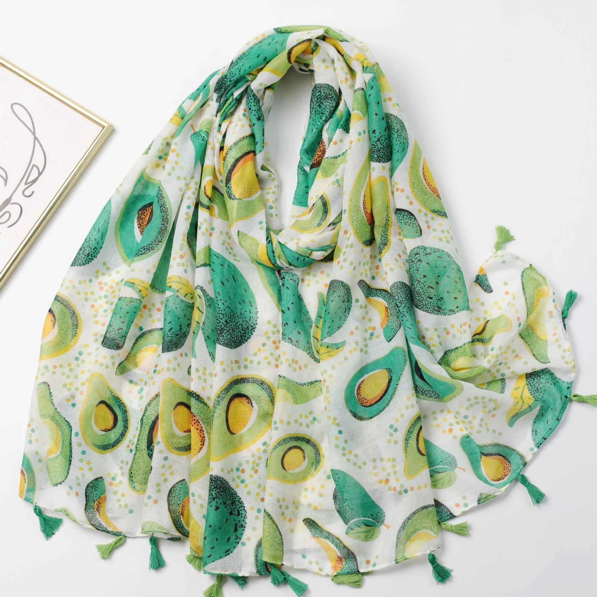 JY240608   Avocado printed silk scarf