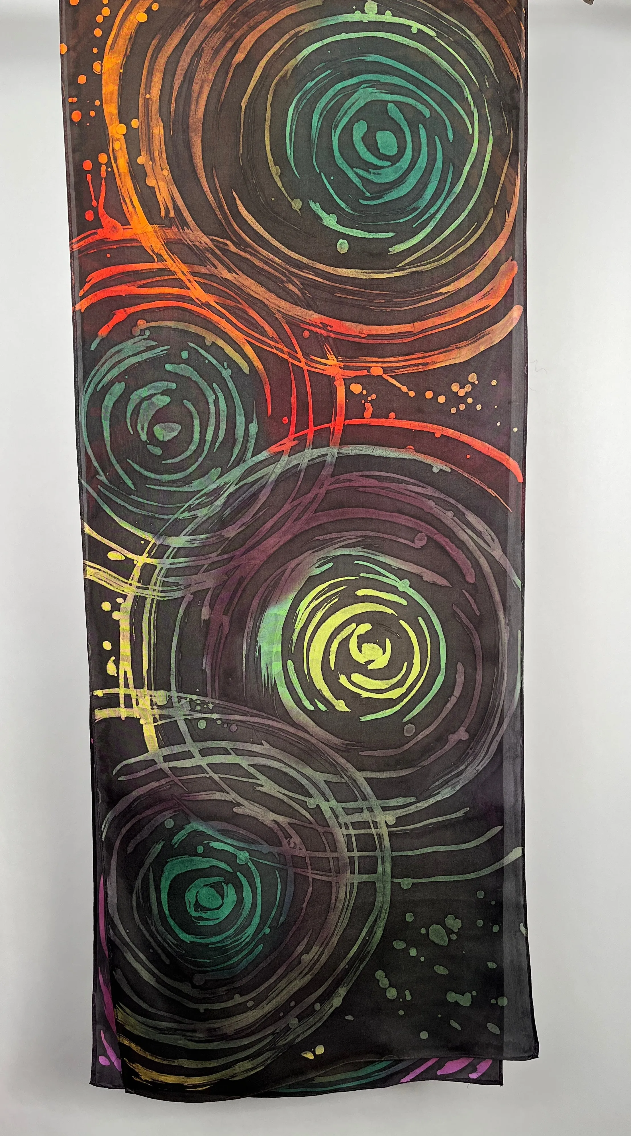 “Kaleidoscope Ripple Effect”- Hand-dyed Silk Scarf - $125