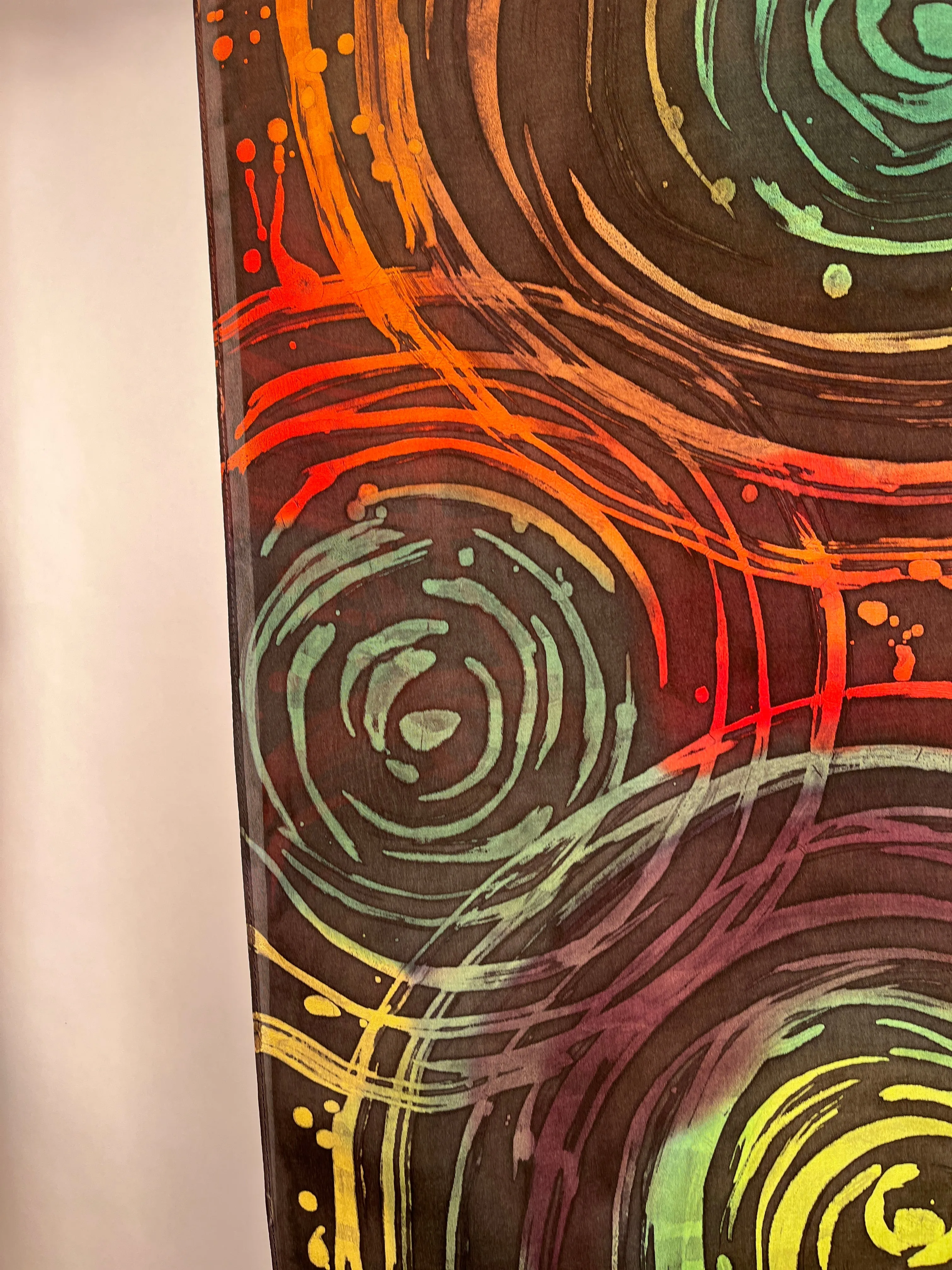 “Kaleidoscope Ripple Effect”- Hand-dyed Silk Scarf - $125