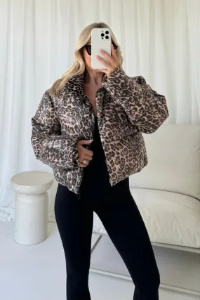 Kelly brown leopard sequin puffer coat