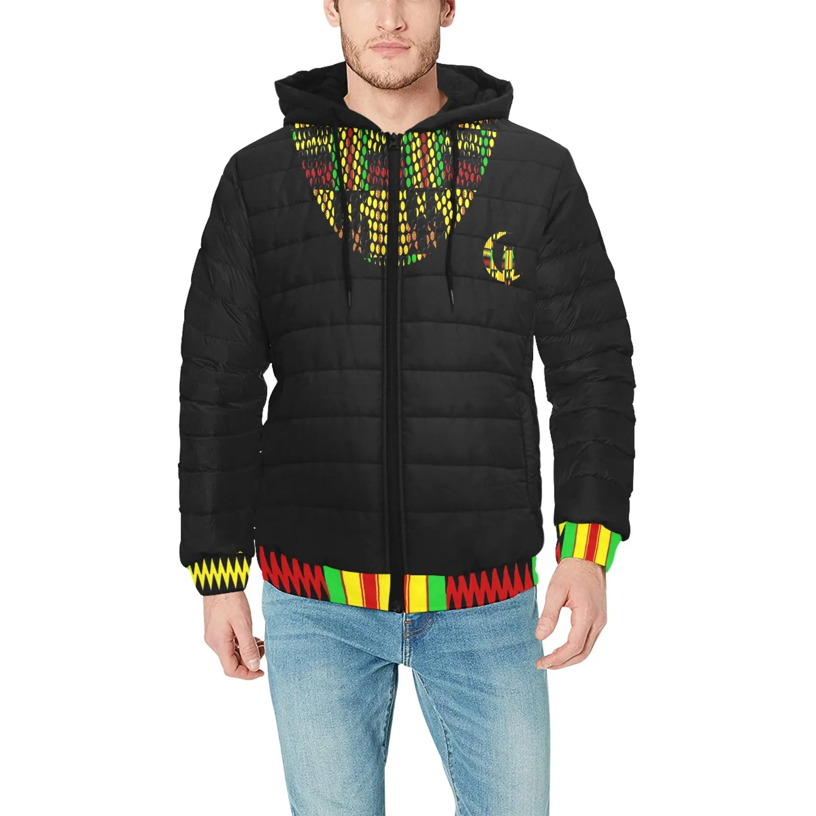 KENTE RASTA STRASS PADDED HOODIE JACKET Men's Padded Hooded Jacket