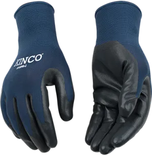 Kinco 1890 Navy Blue 13-Gauge Polyester Knit Shell Black Smooth Nitrile Coated Palm Polyester and Elastic Knit Wrist Gloves (One Dozen)