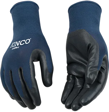 Kinco 1890 Navy Blue 13-Gauge Polyester Knit Shell Black Smooth Nitrile Coated Palm Polyester and Elastic Knit Wrist Gloves (One Dozen)