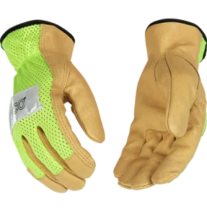 Kinco 908 High-Vis Nylon Fabric Mesh Back Golden Grain Pigskin Palm Gloves (One Dozen)