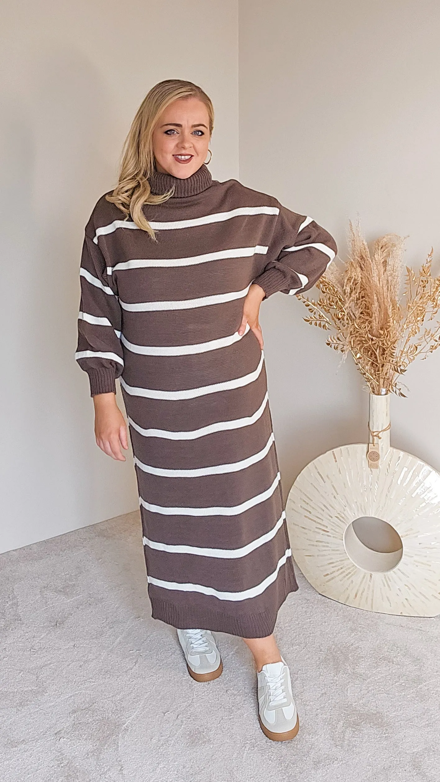 Klara Brown/White Knit Dress