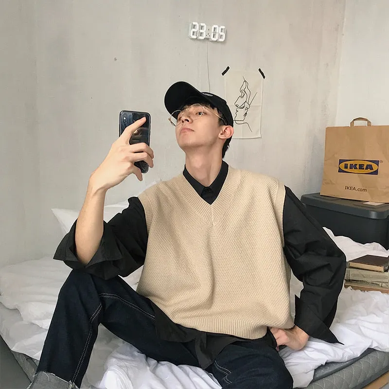 [Korean Style] 3 Colors Hand Knitted V-neck Sweaters