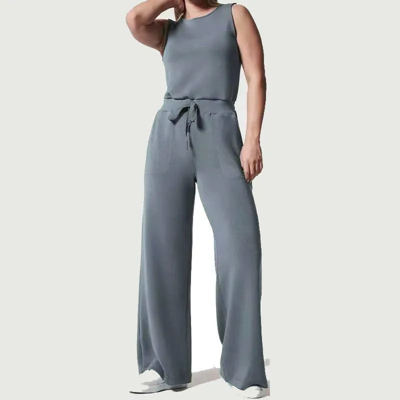 Ladies Solid Color Overall Sleeveless Daily Jumpsuit 23100