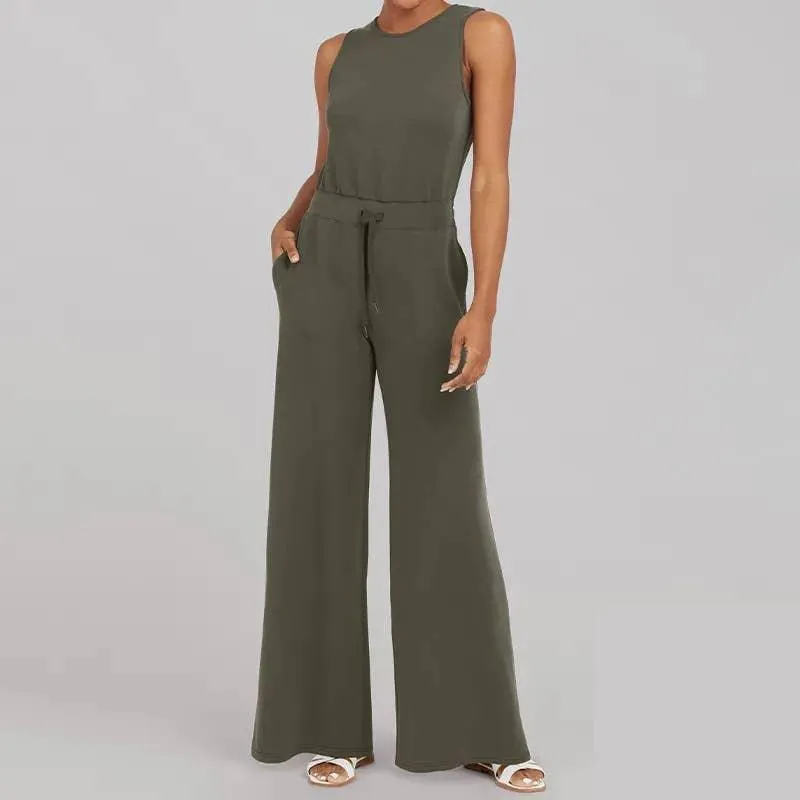 Ladies Solid Color Overall Sleeveless Daily Jumpsuit 23100