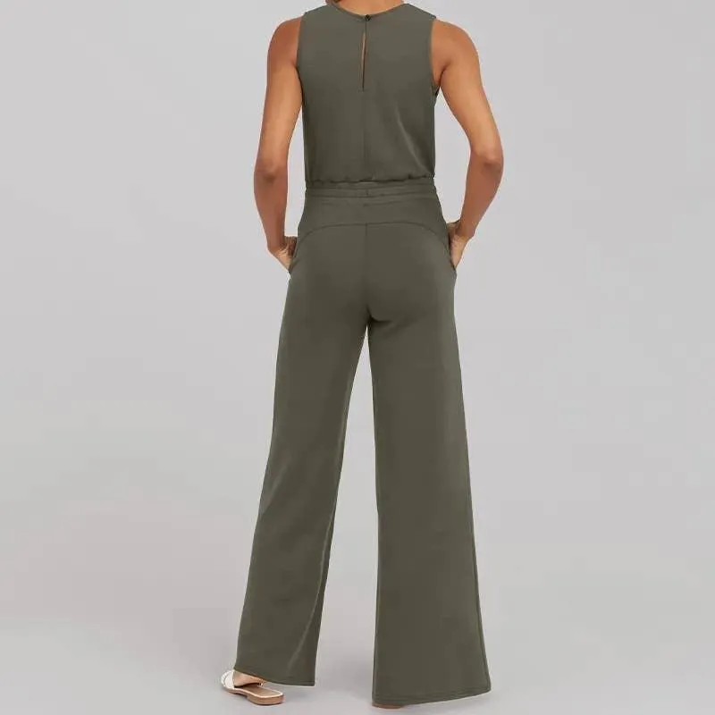 Ladies Solid Color Overall Sleeveless Daily Jumpsuit 23100