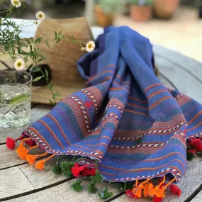 Lalji - Hand Woven Cotton Scarf - With Pom-Poms