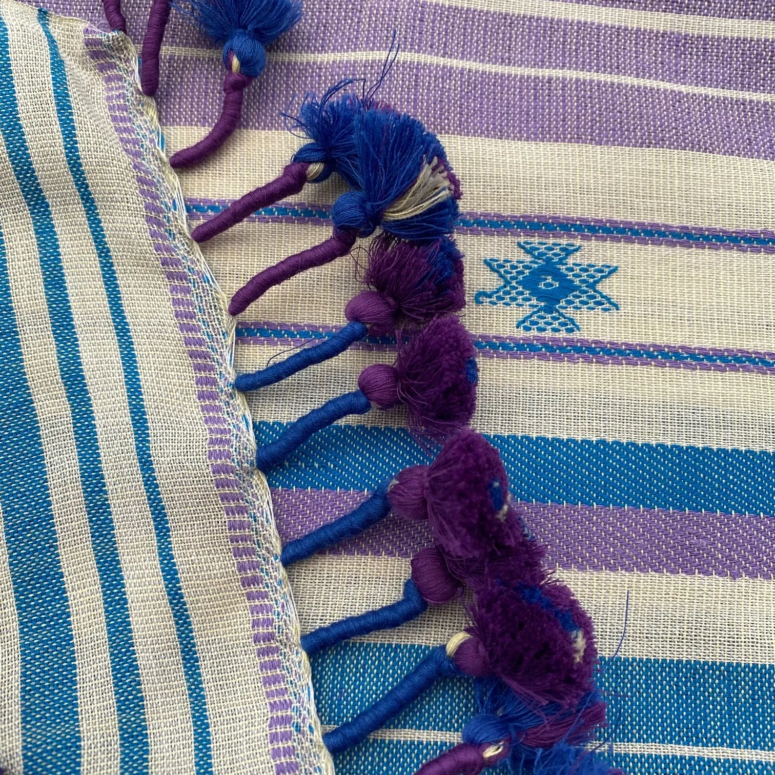 Lalji - Hand Woven Cotton Scarf - With Pom-Poms