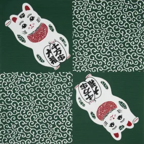 Large Green Lucky Cat Japanese Furoshiki