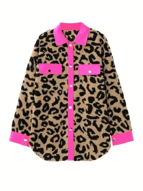 Leopard Hot Pink Trim Shacket