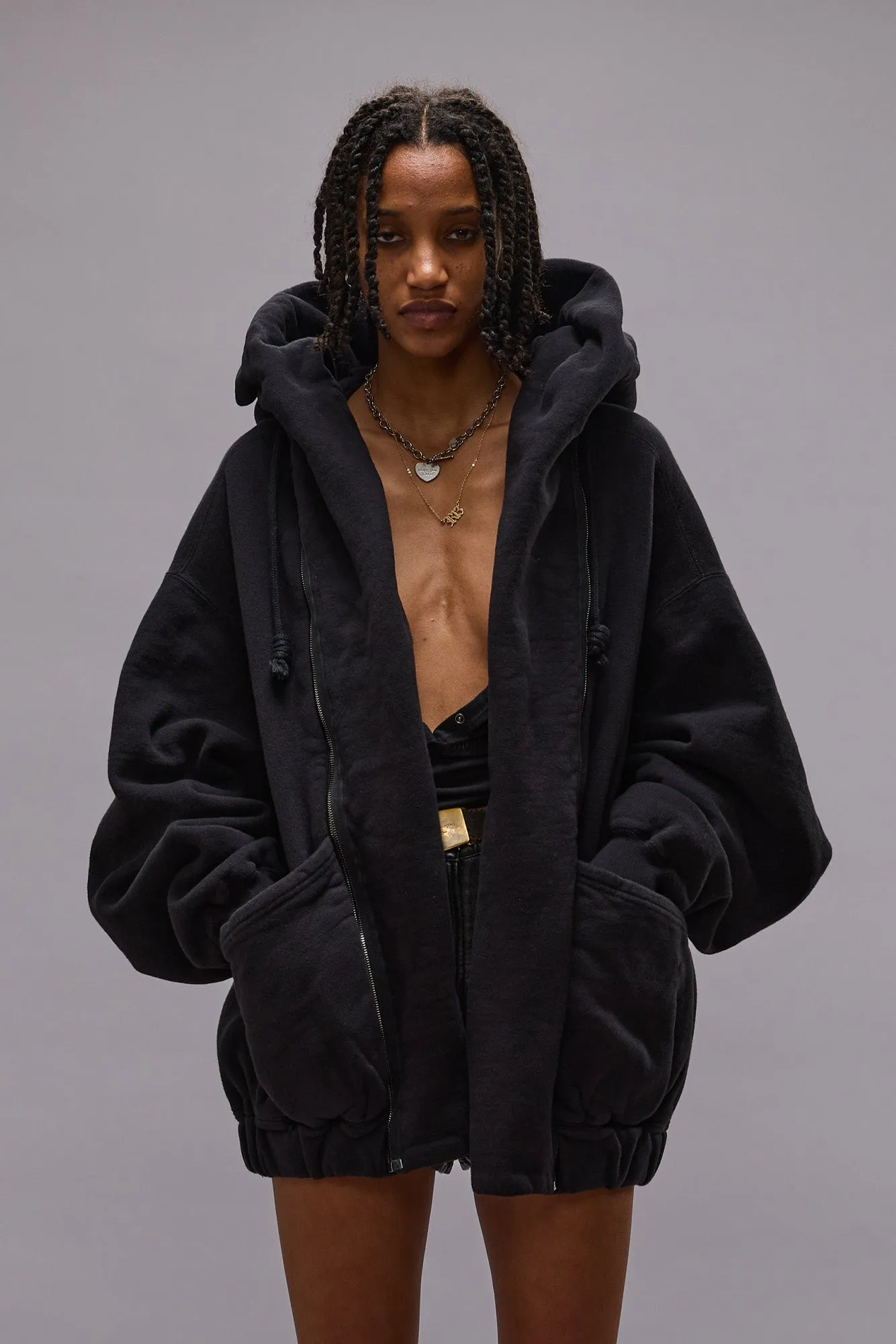 LILLIAN OVERSIZED SWEAT PARKA - BLACK FLEECE