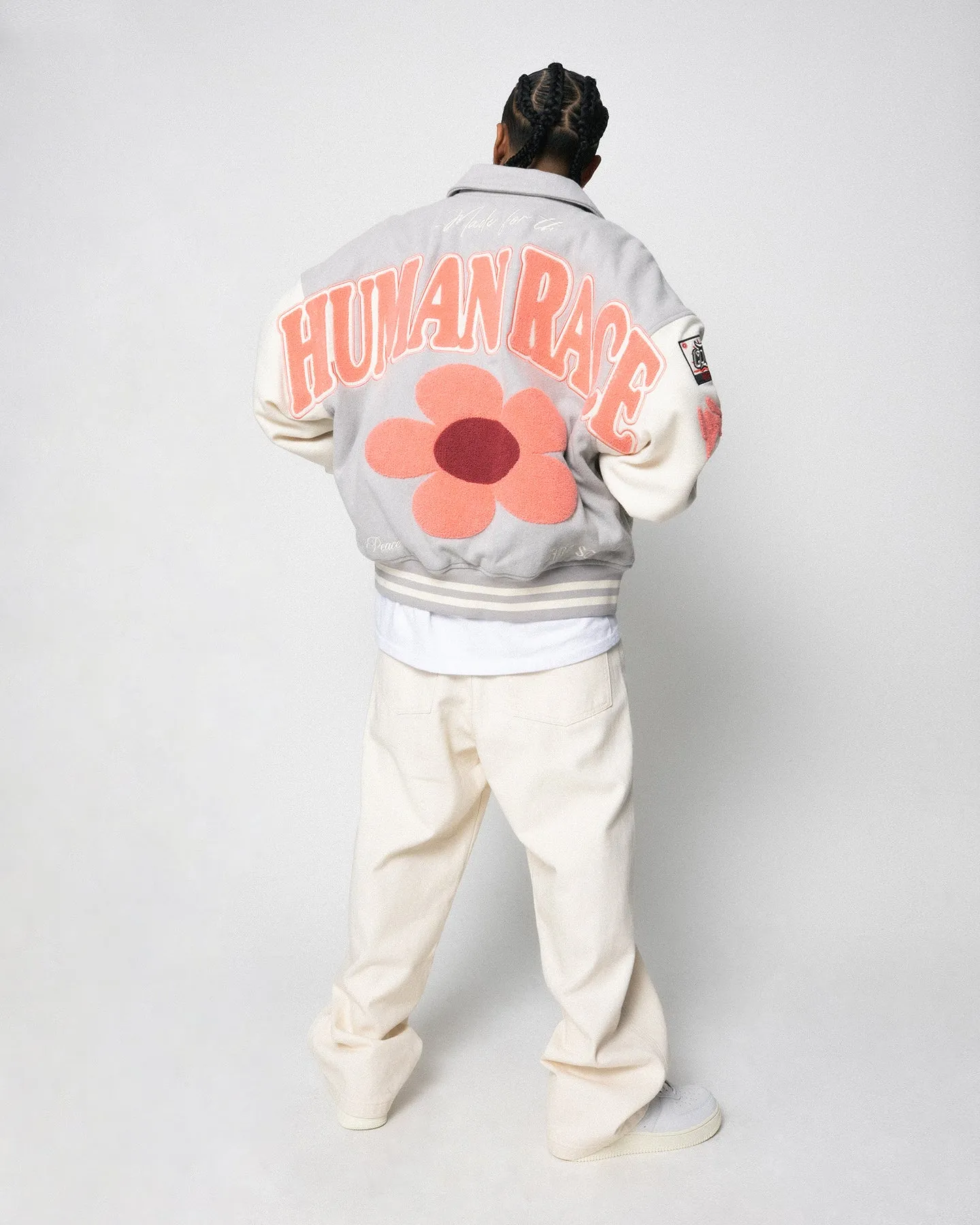 Loiter Flower Varsity Jacket Light Grey/Off White