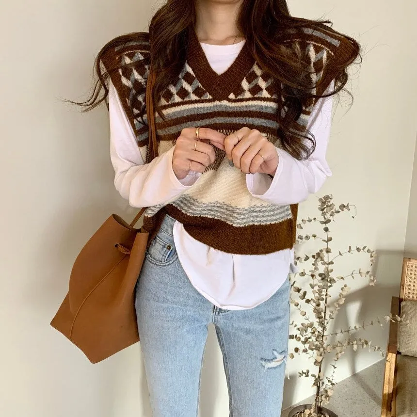 Loose Sleeveless Sweater Knitted Oversize Vest