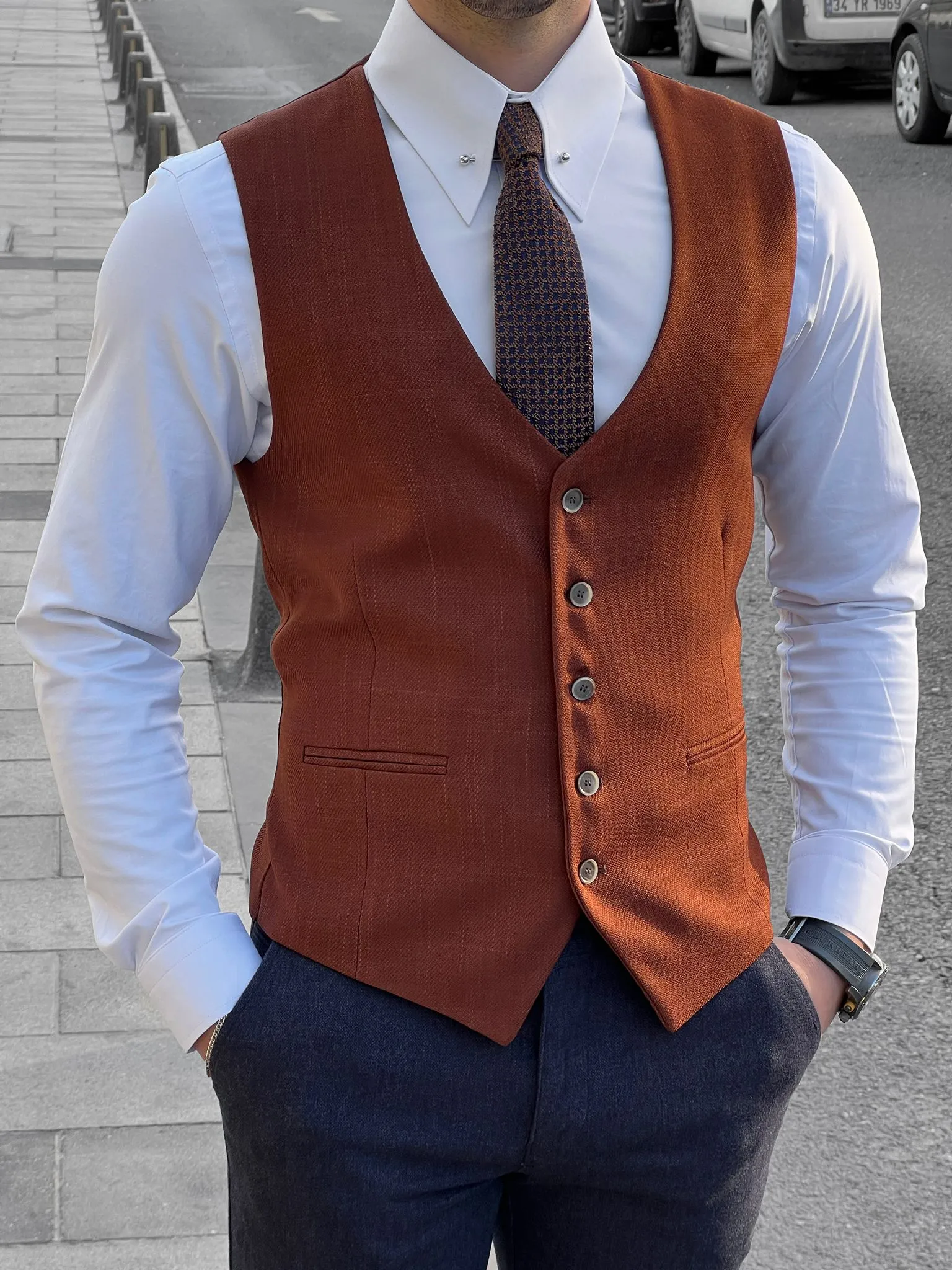 Louis Slim Fit Woolen Tile Vest