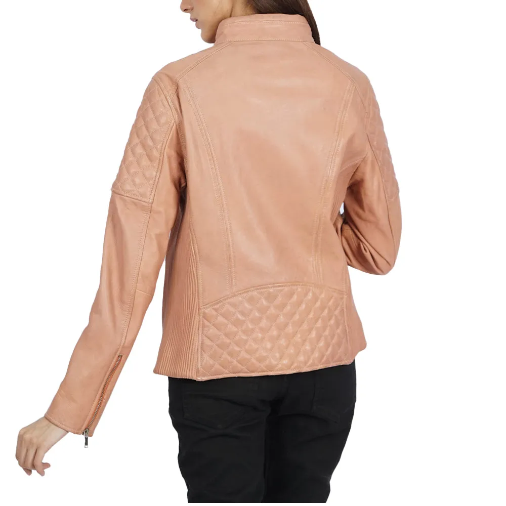 Malinda Baby Pink Biker Leather Jacket