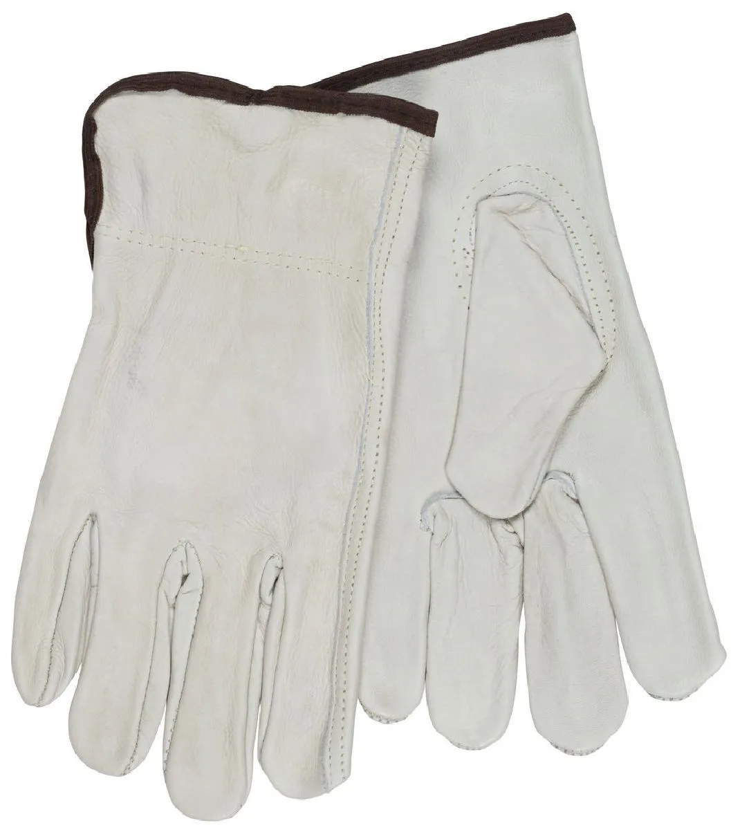 MCR Safety 3213HVI CV Grade Cow Grain with Orange Fingertips, Leather Drivers Work Gloves, Beige, Box of 12 Pairs