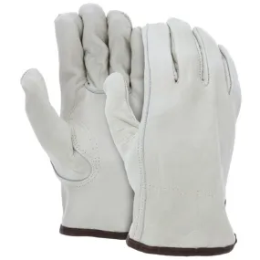 MCR Safety 3213HVI CV Grade Cow Grain with Orange Fingertips, Leather Drivers Work Gloves, Beige, Box of 12 Pairs