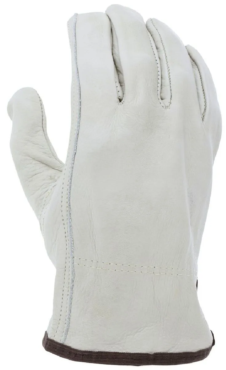 MCR Safety 3213HVI CV Grade Cow Grain with Orange Fingertips, Leather Drivers Work Gloves, Beige, Box of 12 Pairs