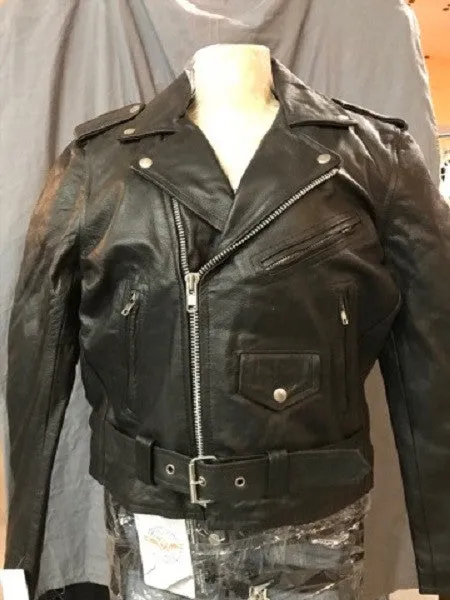 Men's Basic Black Leather Motorcycle Jacket #902