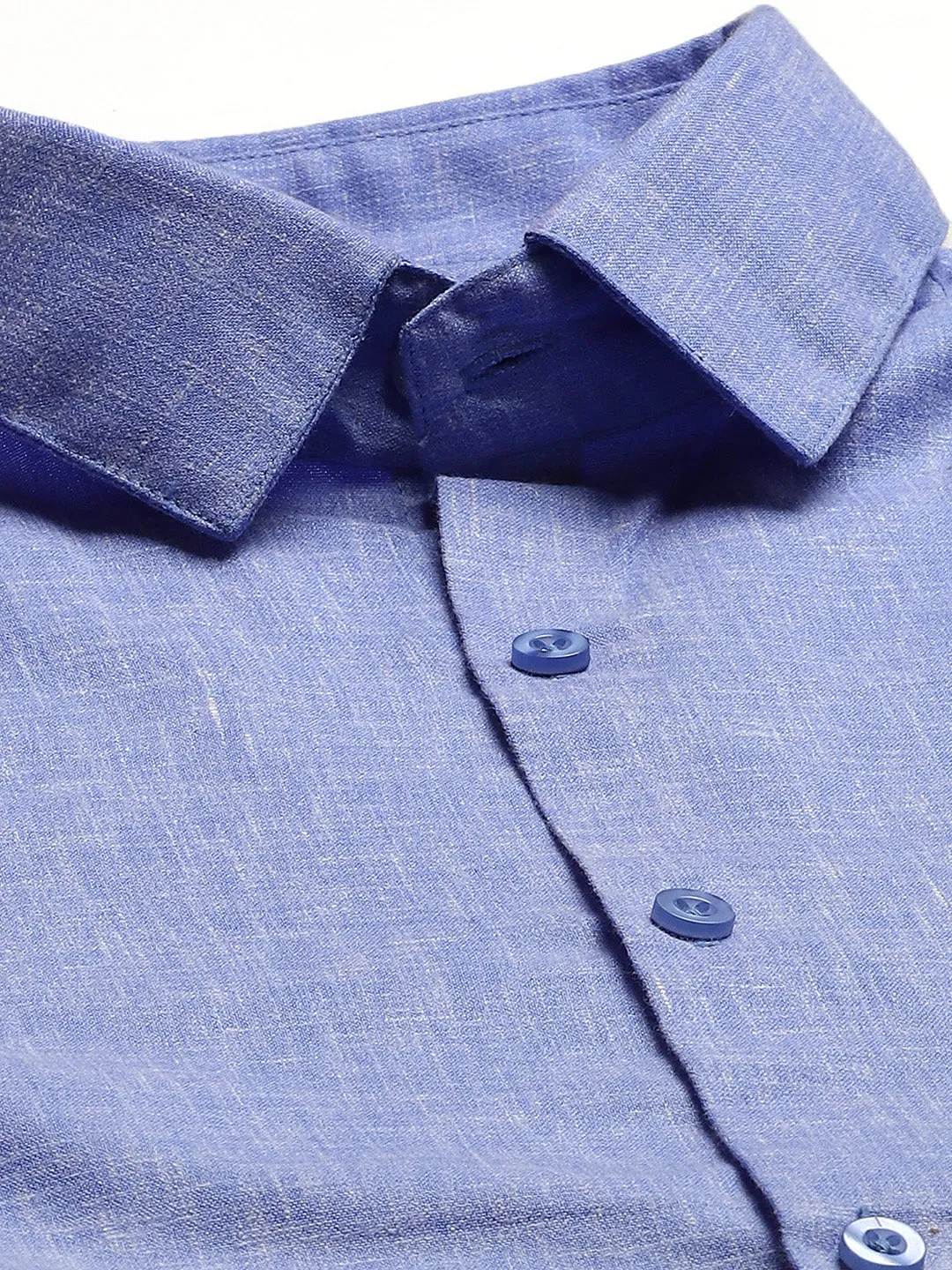 Mens Cotton Linen Blue Solid Formal Shirt - Sojanya