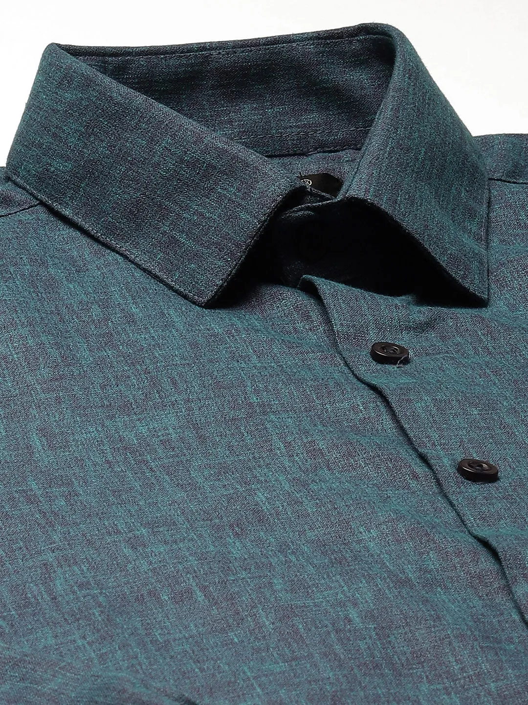 Mens Cotton Linen Teal Blue Solid Formal Shirt - Sojanya