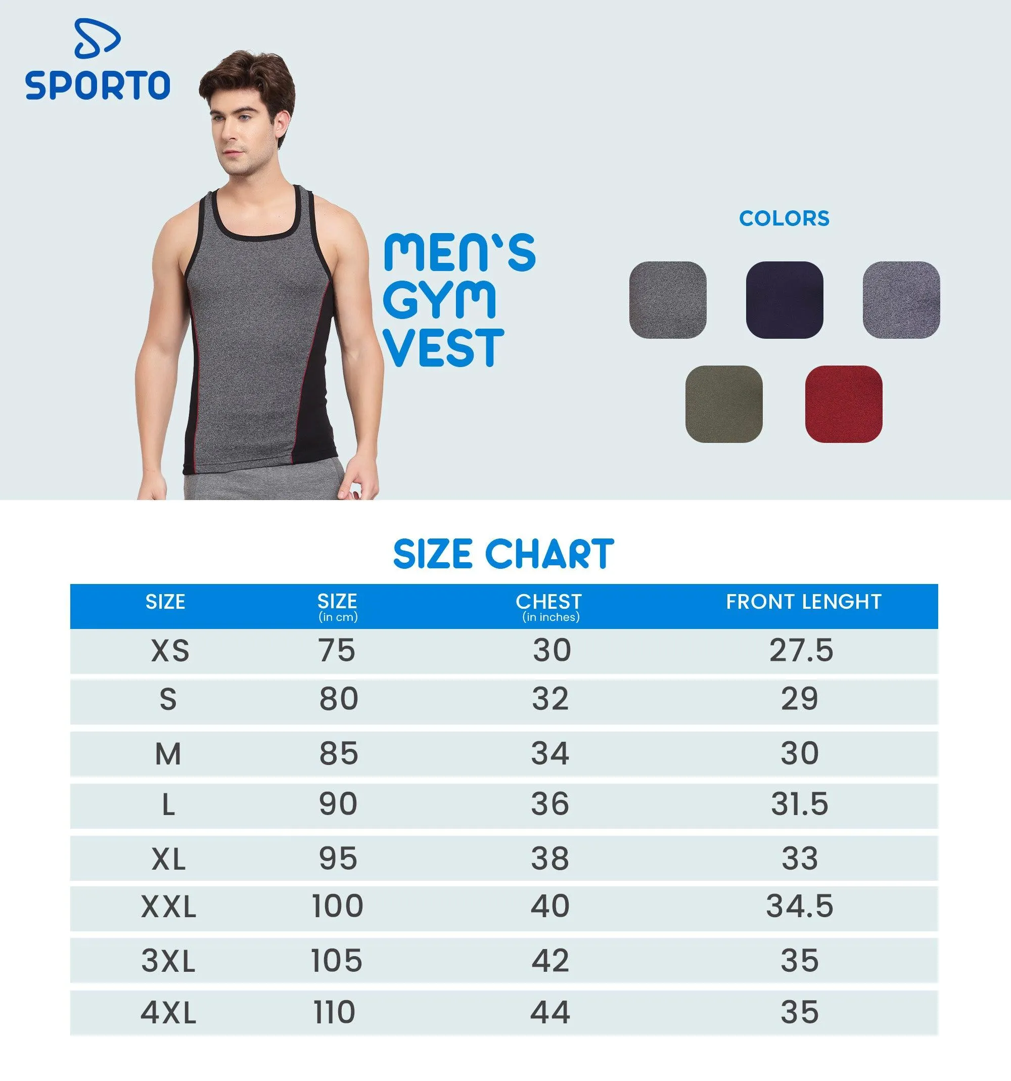 Men's Gym Vests with Contrast Side Panels -  Pack 0f 2 (Red & Navy)