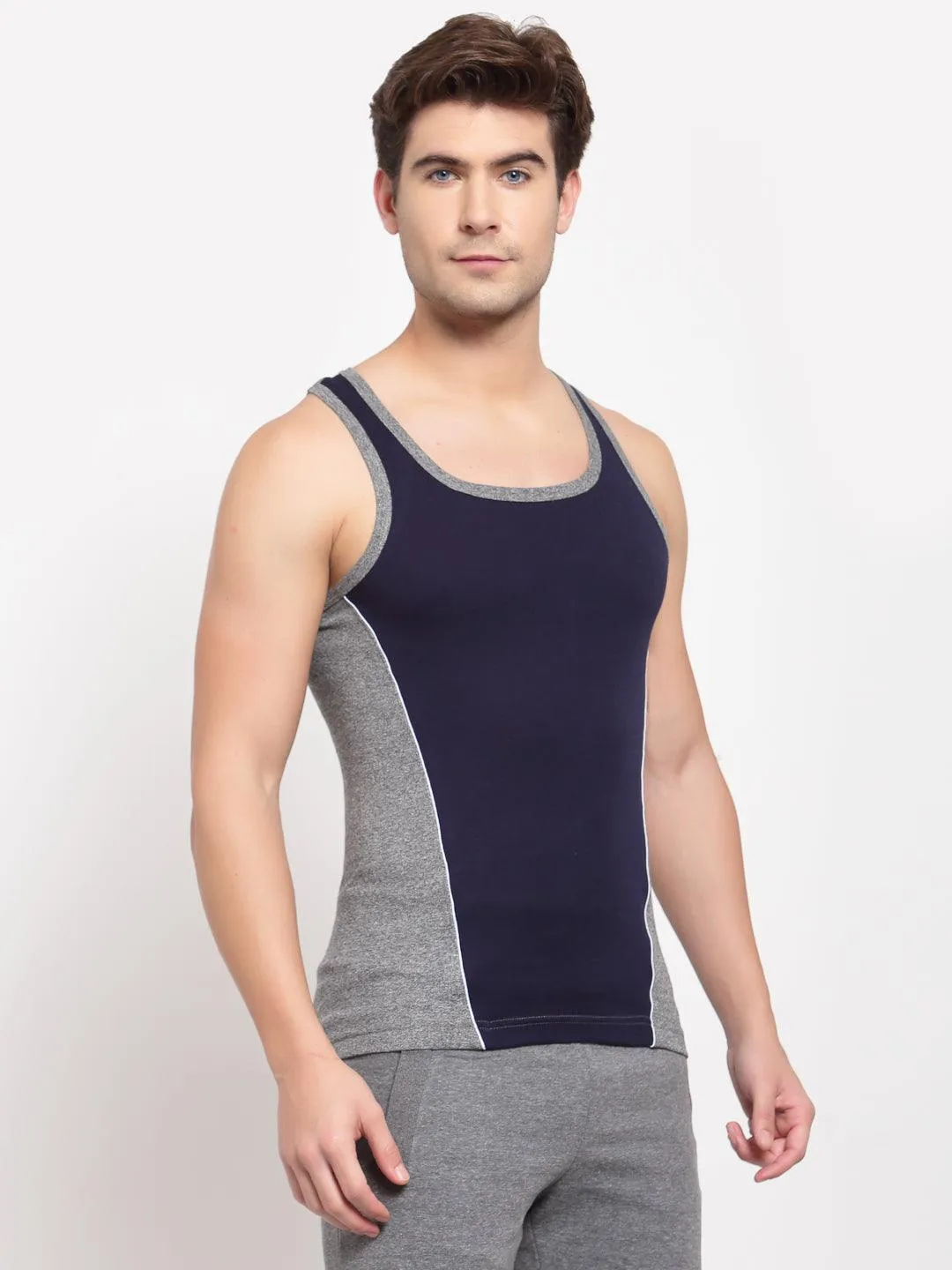 Men's Gym Vests with Contrast Side Panels -  Pack 0f 2 (Red & Navy)