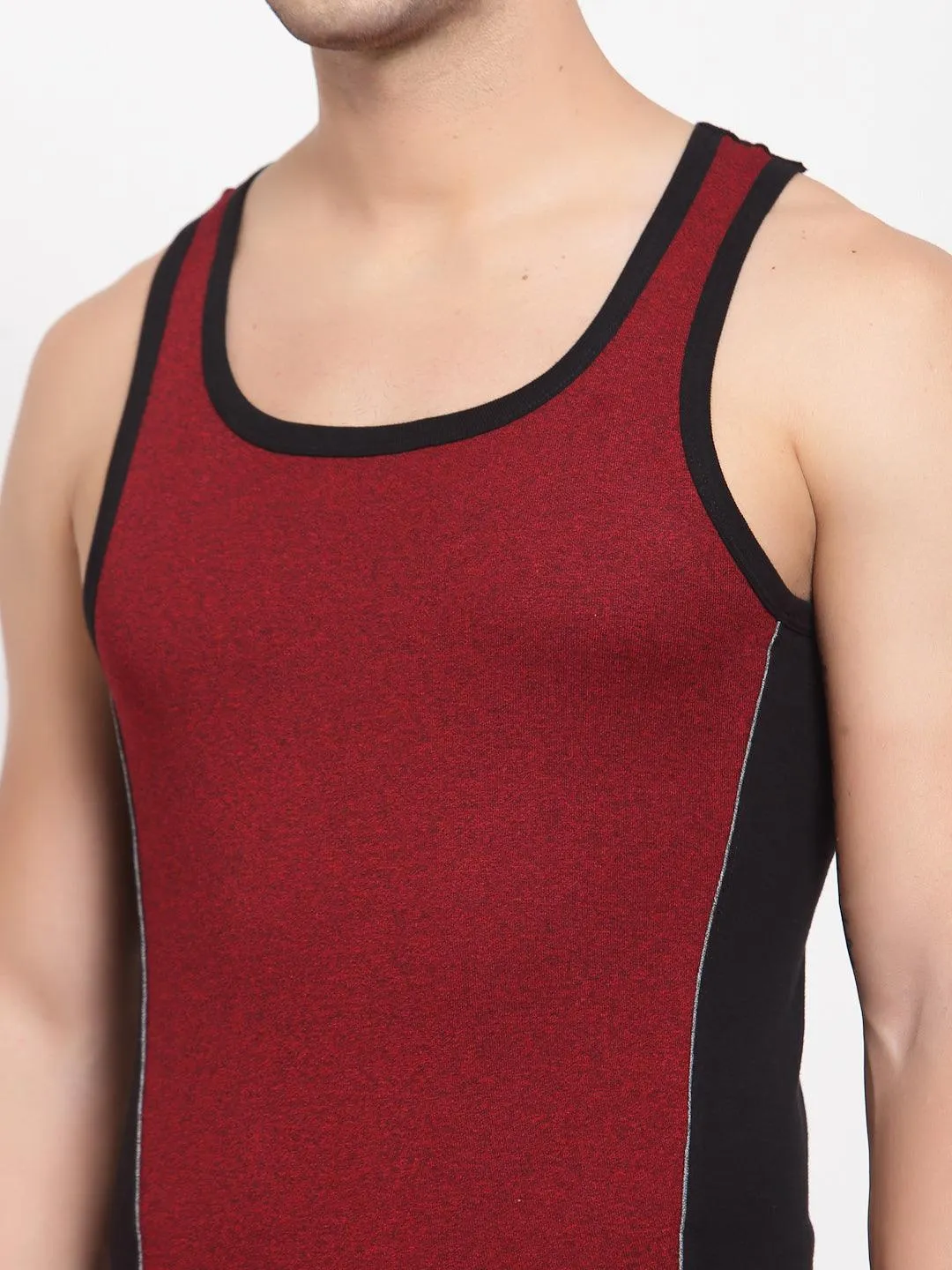 Men's Gym Vests with Contrast Side Panels -  Pack 0f 2 (Red & Navy)