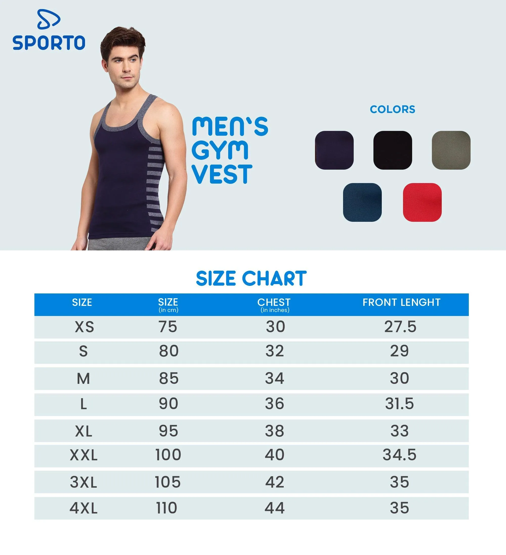 Men's Gym Vests with Designed Side Contrast Panel - Pack of 2 (Black & Blue)