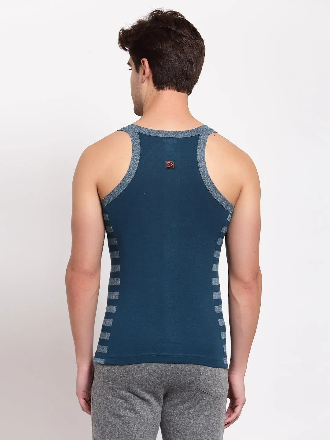 Men's Gym Vests with Designed Side Contrast Panel - Pack of 2 (Black & Blue)