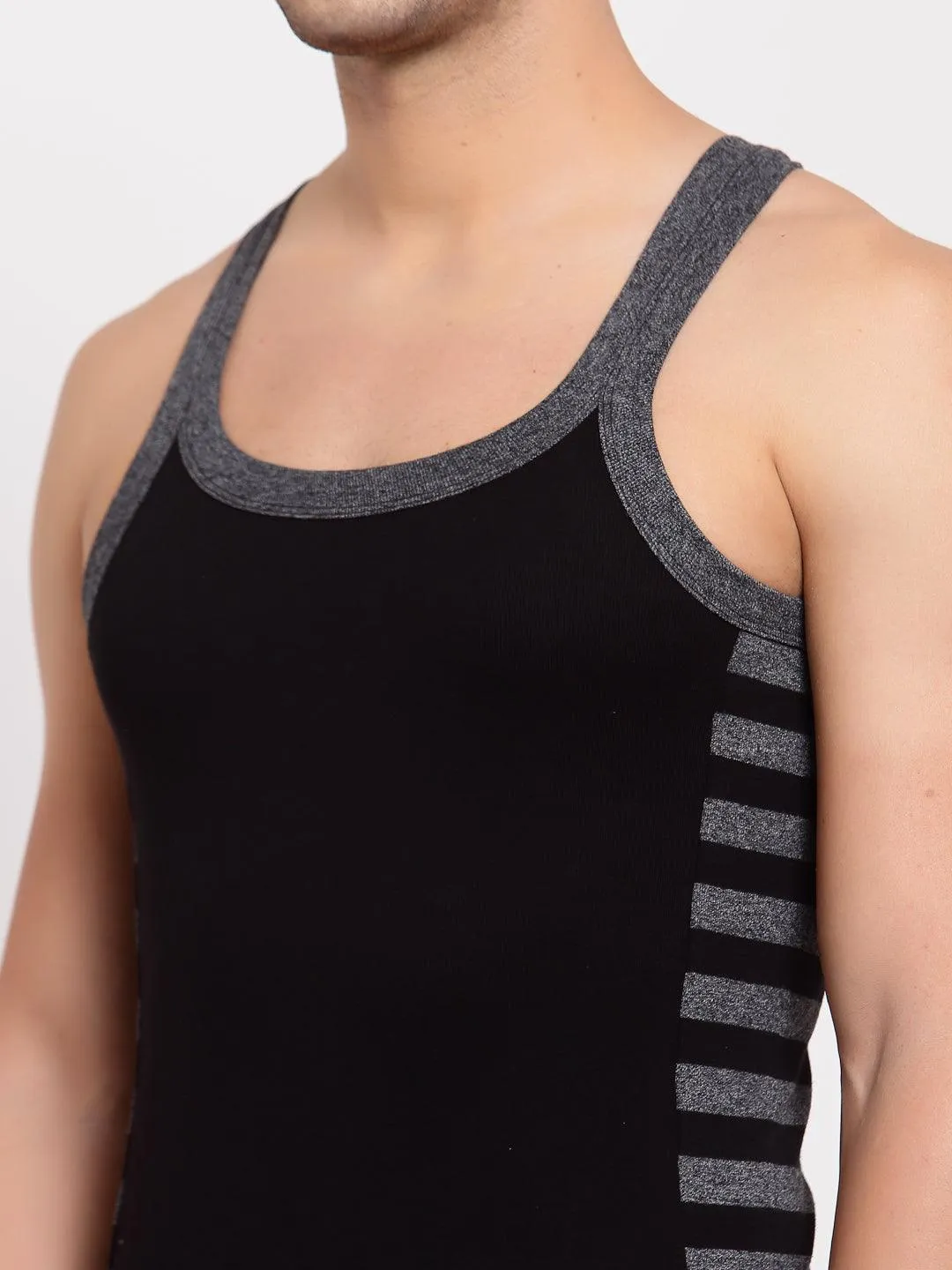 Men's Gym Vests with Designed Side Contrast Panel - Pack of 2 (Black & Blue)