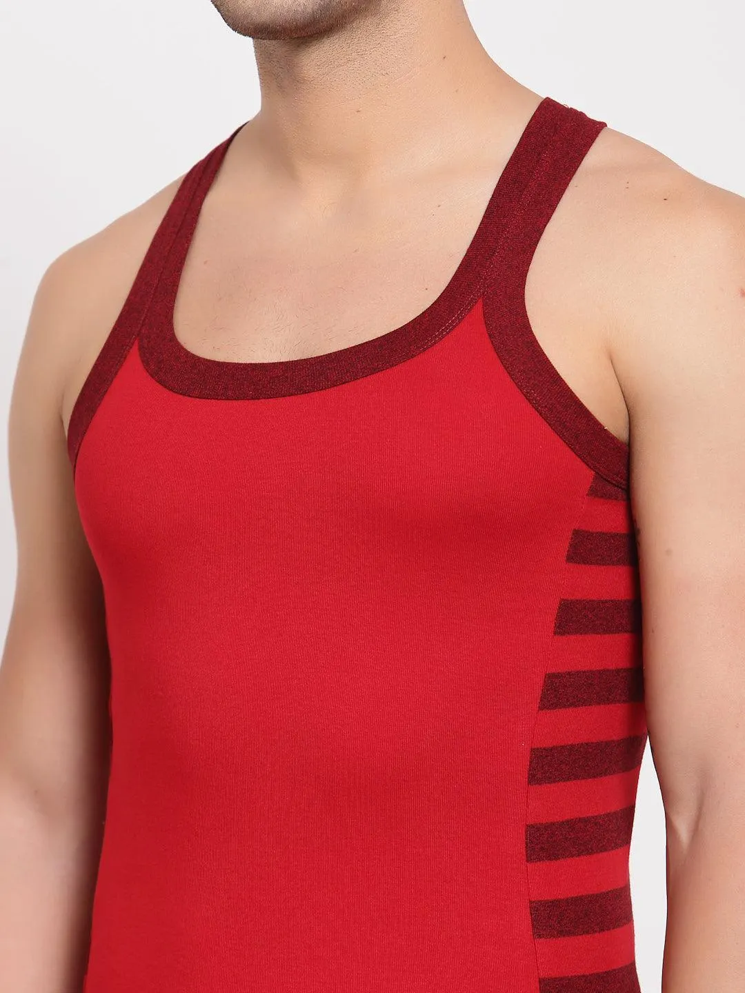 Men's Gym Vests with Designed Side Contrast Panel - Pack of 2 (Red & Navy)