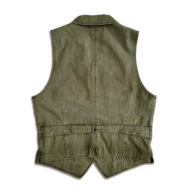 Men's Herringbone Cotton Slim Fit Suit Vest with Multi-pockets