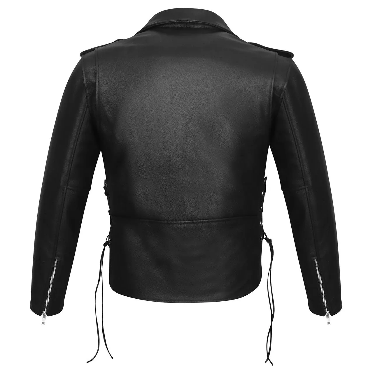 Men's Premium Classic Police Style Motorcycle Black Leather Jacket w/ Conceal Carry, Side lace and Removeable Quilted Liner