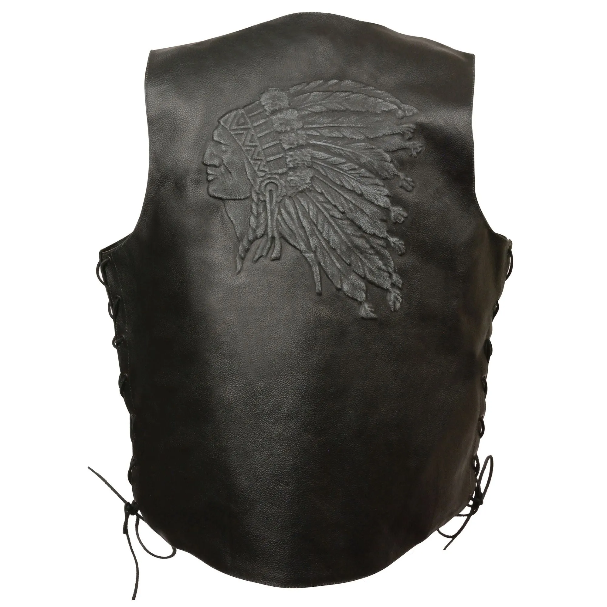 Men's Side Lace Leather Vest w/ Indian Head