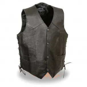 Men's Side Lace Leather Vest w/ Indian Head