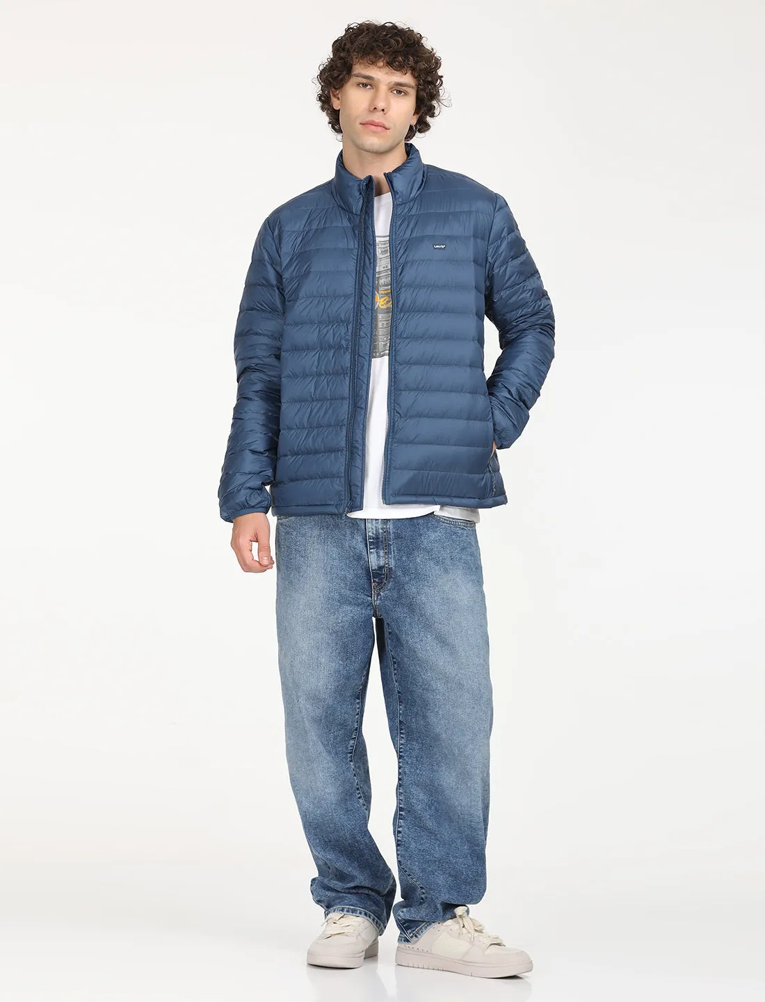 Men's Solid Blue Quilted Jacket