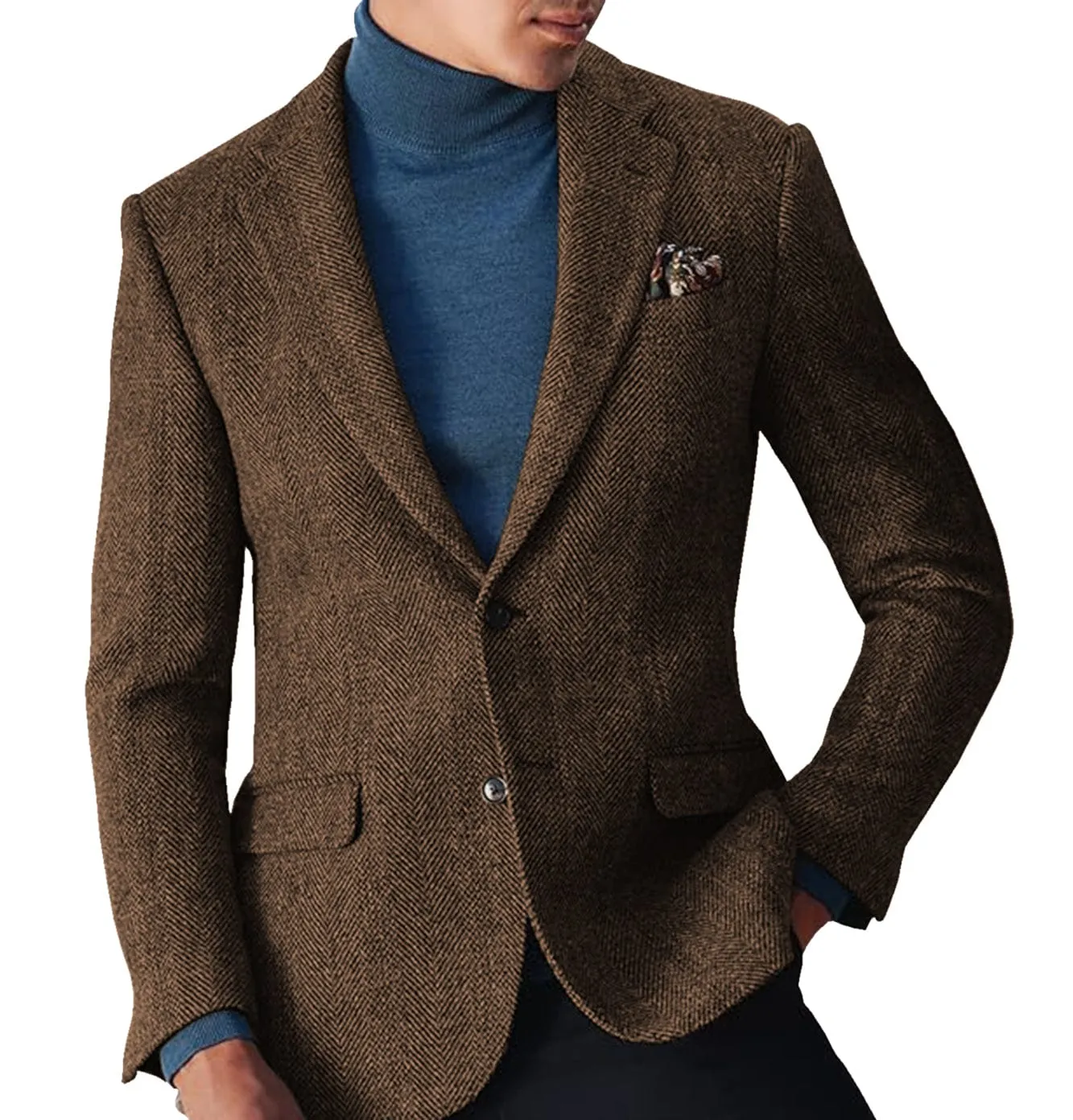 Men's winter Leisure Wool Herringbone Tweed Formal Notch Lapel Blazer